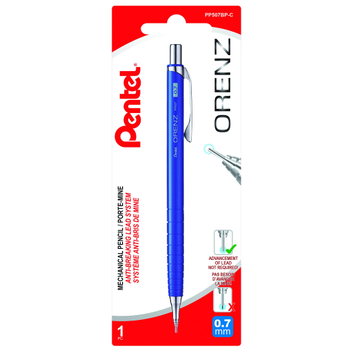Orenz Retractable Mechanical Pencil (0.7mm) 1PC Pack, Blue Barrel