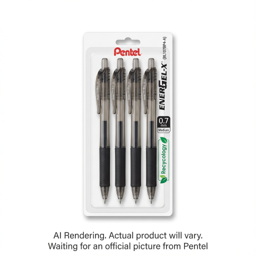 EnerGel-X Retractable Gel Roller, (0.7mm) Metal Tip, Blister, 4PC Pack Black