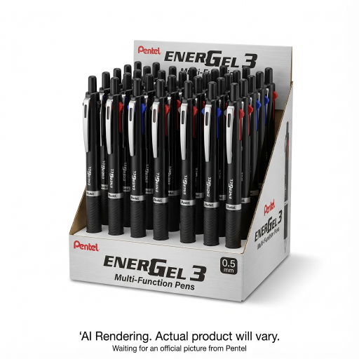 EnerGel 3 Multi-Function, 3 in 1 Liquid Gel Pen, (0.5mm), Black/Red/Blue Ink, Black Barrel, Open Stock Display, 36PCS
