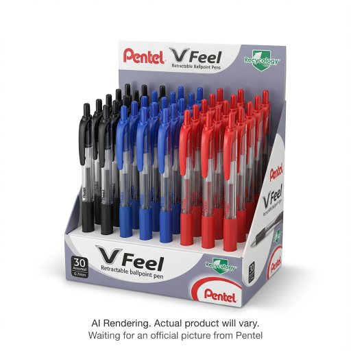 V Feel Ballpoint Pens (0.7mm) Assorted Colour Display, 30PCS