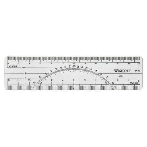 Protractor Ruler 20ths/40ths, 6?
R?gle rapporteur 1/20 et 1/40 au po, 6 po