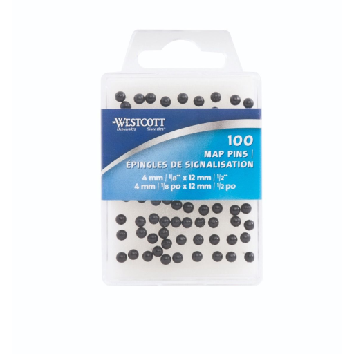 Map Pins Black, 100/Box / Noir 100 par bo?te