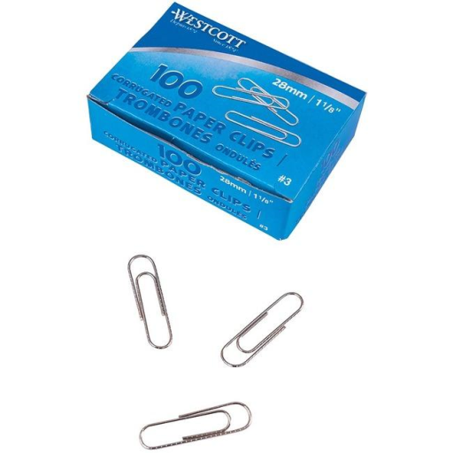 Nickel Plated Paper Clips 1-1/8" ? 28 mm Corrugated/Non Slip - 100 Per Box / Trombones nickeles1-1/8? ? 28 mm ondul? ? antid?rapant - 100 par boite