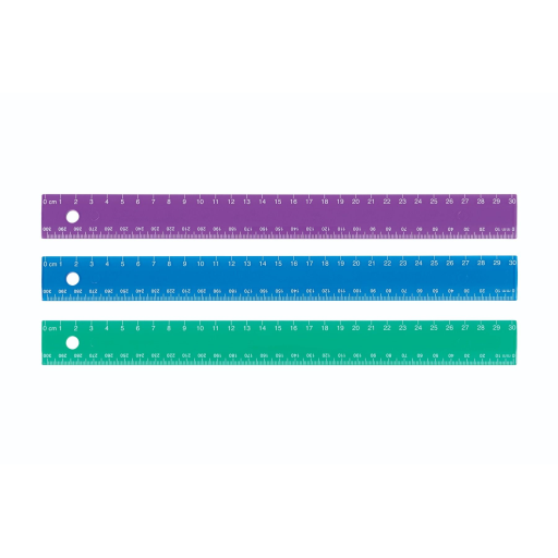 30cm Asst Colours, Double Bevel ? cm/mm Grads / 30cm couleurs assorties, deux biseaux ? graduations cm et mm