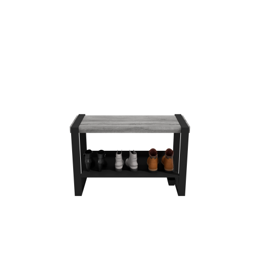 (CUSMA form attached)  Sturdy practical entryway bench / 34" wide / GREY WOLF wood stain / Black shelf & frame / Store 3 pairs / Rakabot Moderno