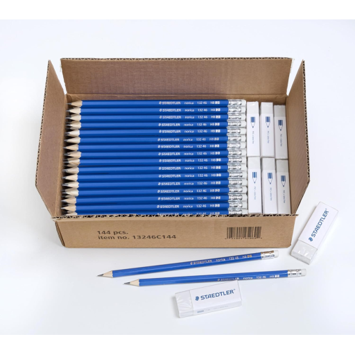 Staedtler Norica Graphite HB2 Pencils - Set Of 144 Pencils, 12 Eraser Caps