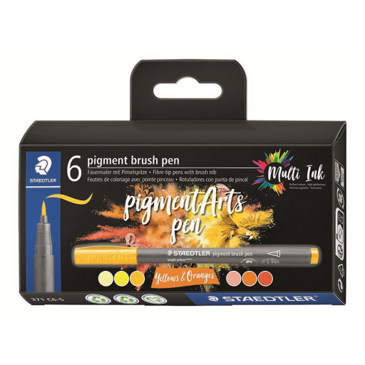 Pigment Brush Pen Yellows&Oran 6Pcs