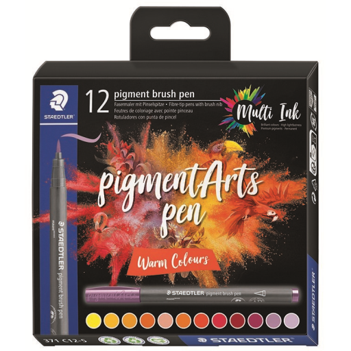 Pigment Brush Pen Warm Col 12Pcs