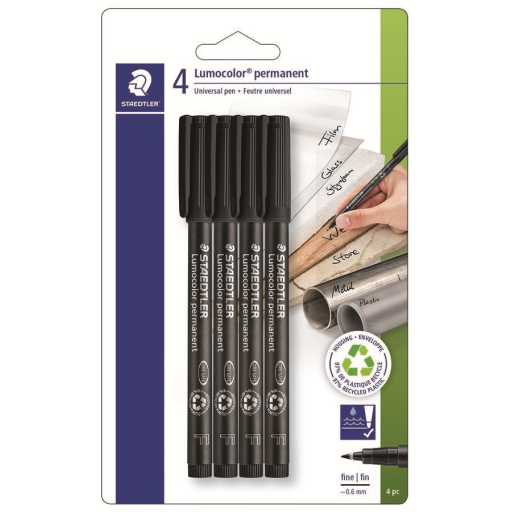 Marker pen Lumoc. F perm.blk 4pc BK