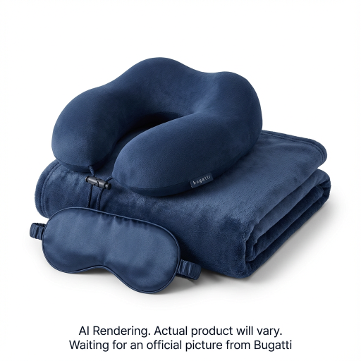 Bugatti 3 Piece Travel Set (Memory Foam Neckpillow, Silky Eye Shade, Velvety Blanket)