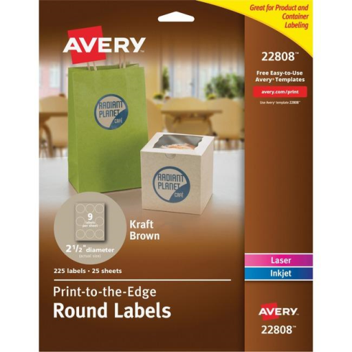 22808 KRAFT BROWN ROUND LABELS 2 1/2" DIAMETER, 25 SHTS/ENV.