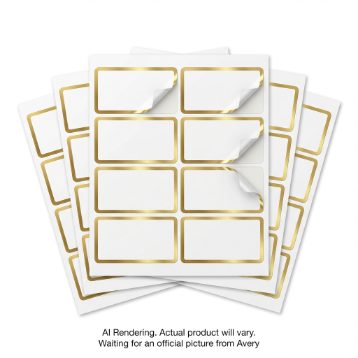 Avery Laser/Inkjet   Name Badges, 2?" x 3?", Gold Metallic Border, Flexible Film, Peel Away Feature, 5 sheets/env, 40