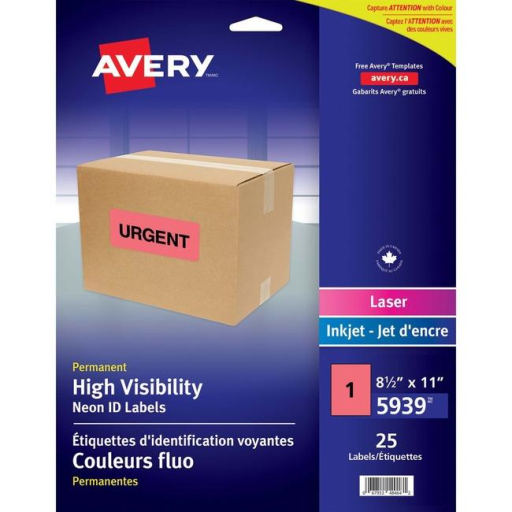 05939 HIGH VISIBILITY LASER FLUORESCENT RED SHIPPING LABELS,