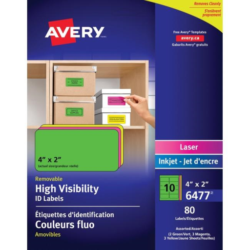 6477 I.D. LABELS, 2" X 4", RECTANGULAR, REMOVABLE,  8 SHEETS