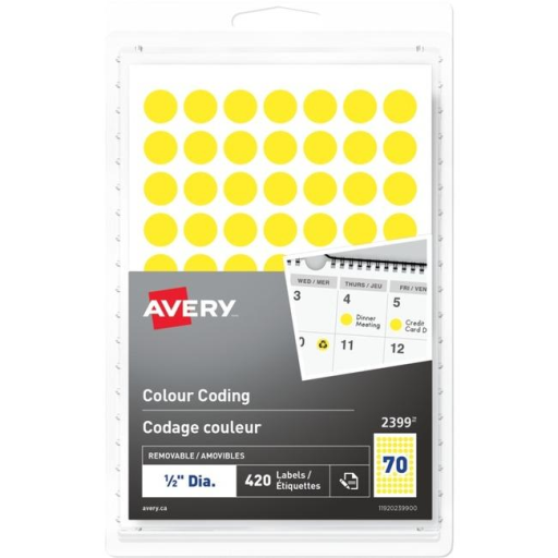 2399 Avery? Removable Colour Coding Labels Handwrite, ?"  Yellow / Removable