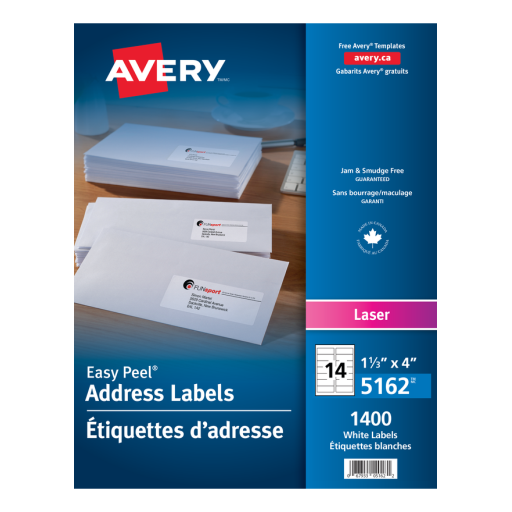 5162 WHITE, EASY PEEL, 4" X 1 1/3", PERMANENT,  100 SHEETS/B