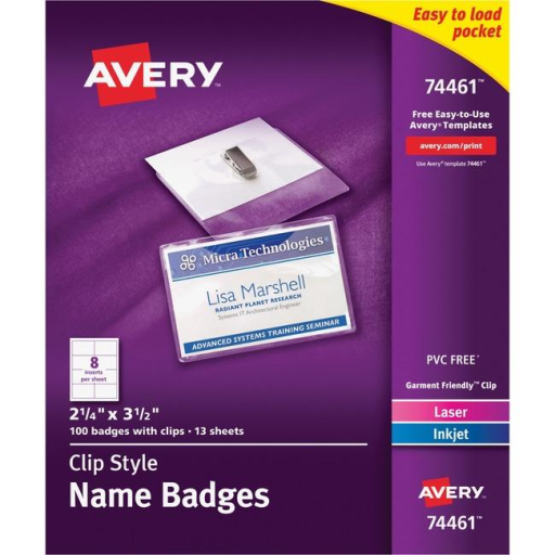 NAME BADGE KIT, CLIP STYLE, GARMENT FRIENDLY NAME TAG