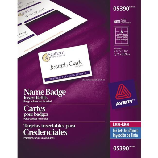 NAME BADGE LABELS, CARD REFILLS 3 1/2" X 2 1/4", 50 SHE