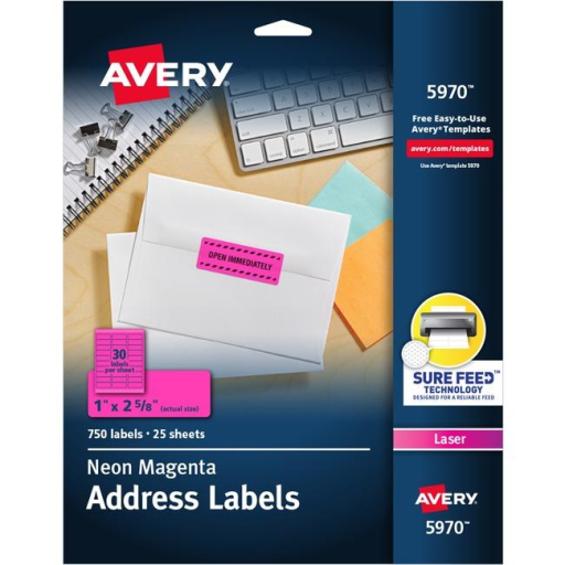 5970 HIGH VISIBILITY, 2 5/8" X 1" NEON MAGENTA, PERMANENT, 2