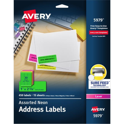 5979 HIGH VISIBILITY, 2 5/8" X 1" ASSORTED NEON COLOURS, PER