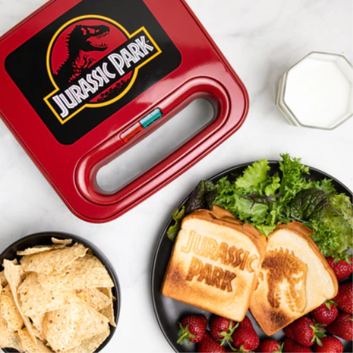Jurassic Park Grilled Cheese Maker & Compact Panini Press ? Iconic T-Rex Logo Design