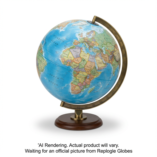 National Geographic Hudson 12"/30Cm Diameter Blue Ocean Desk Globe With Wood Base And Die-Cast Semi- Meridian (English)
