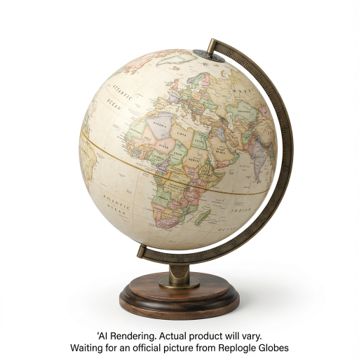 National Geographic Bingham 12"/30Cm Diameter Antique Parchment Ocean Desk Globe With Woodt Base And Die-Cast Semi- Meridian (English)