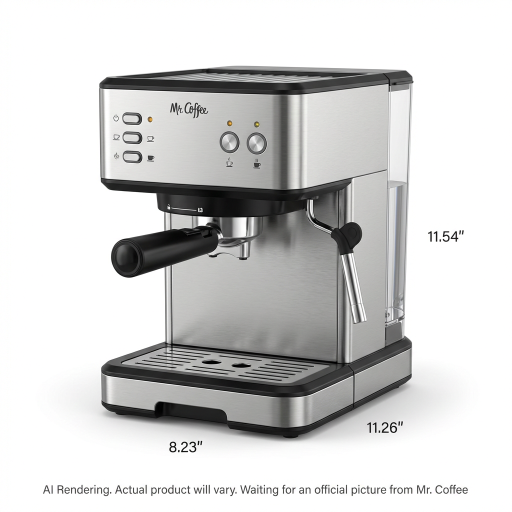 Mr. Coffee Compact Espresso Maker, Espresso Machine With Steam Wand, 15-Bar Pump Automatic Espresso Machine
