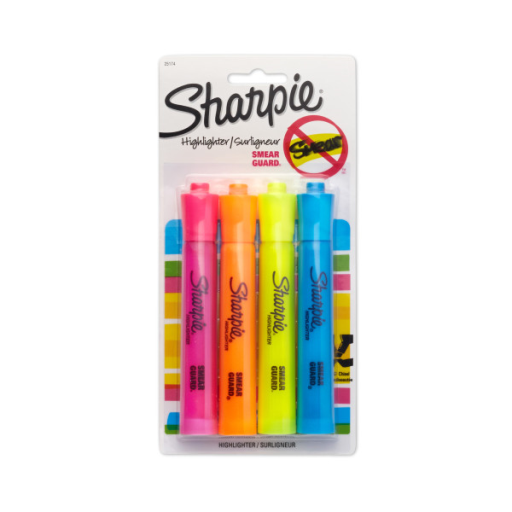 Sharpie Tank Highlighters, Chisel Tip, Assorted Colours, 4 Count