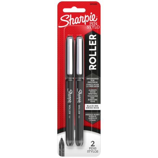 Sharpie Rollerball Pen, Needle Point (0.5 mm) Precision Pen, Black Ink, 2 Count