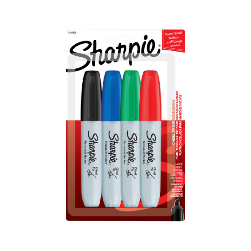 Sharpie Permanent Markers, Chisel Tip, Assorted Colours, 4 Count