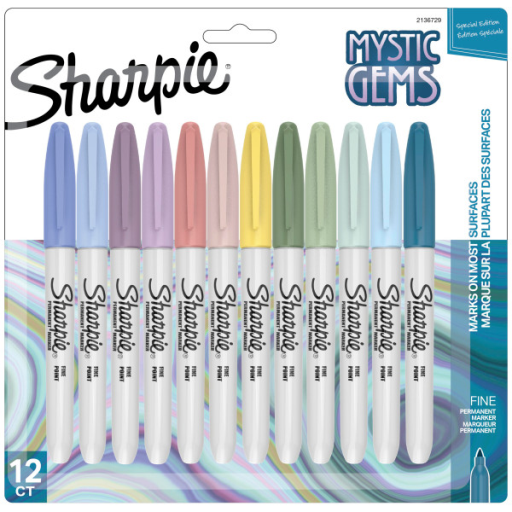 Sharpie Permanent Markers, Mystic Gem Special Edition, Fine Point, Assorted Colours, 12 Count
