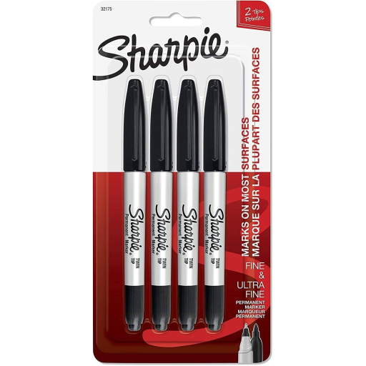 Sharpie Twin Tip Permanent Markers, Fine and Ultra Fine, Black, 4 Count