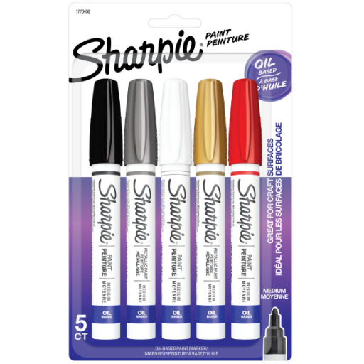 Sharpie Oil-Based Paint Markers, Medium Point, Assorted Colours, 5 Count