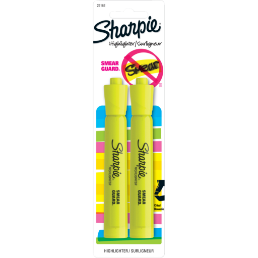 Sharpie Tank Highlighters, Chisel Tip, Yellow, 2 Count