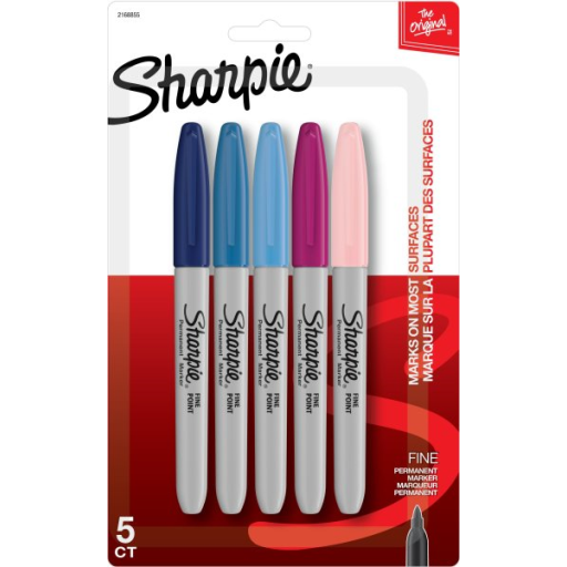 Sharpie Permanent Markers, Fine Point, Assorted Colours, 5 Count
