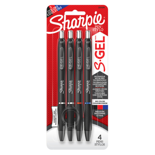 Sharpie S-Gel, Gel Pens, Medium Point (0.7 mm), Assorted Colours, 4 Count