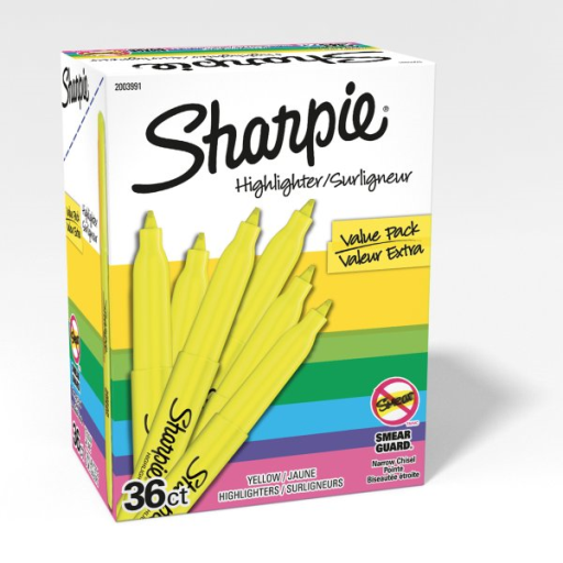 Sharpie Pocket Highlighters, Narrow Chisel Tip, Yellow, 36 Count