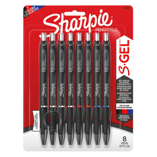 Sharpie S-Gel, Gel Pens, Medium Point (0.7 mm), Assorted Colours, 8 Count