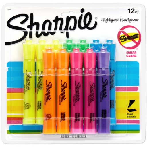 Sharpie Tank Highlighters, Chisel Tip, Assorted Colours, 12 Count