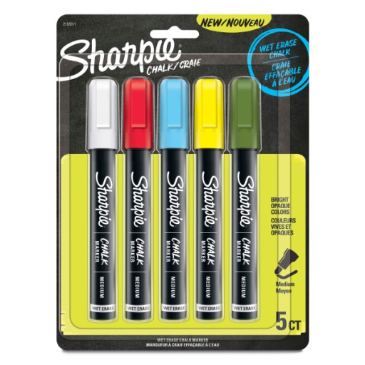 Sharpie Chalk Markers, Wet Erase Markers, Assorted Colours, 5 Count