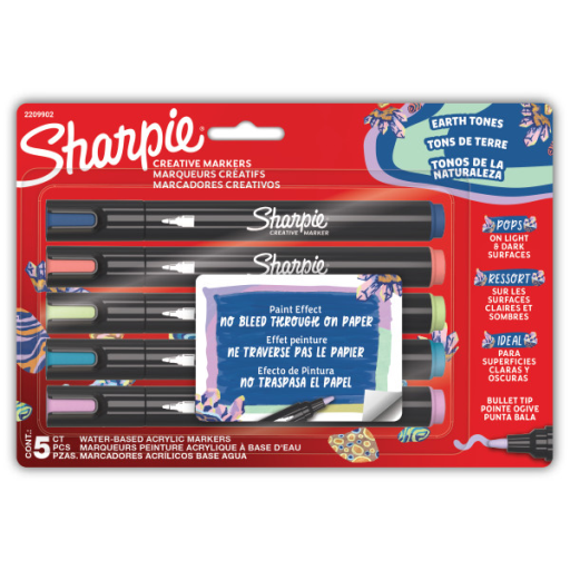 Sharpie Creative Markers, Earth Tones, Water-Based Acrylic Markers, Bullet Tip, Assorted Colours, 5 Count