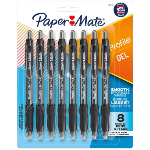 Paper Mate Gel Pen, Profile Retractable Pen, Medium Point (0.7 mm), Black, 8 Count