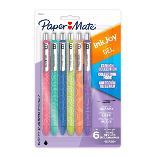 Paper Mate InkJoy Gel Pens, Fashion Barrels, Retractable, Medium Point (0.7mm), Black, 6 Count