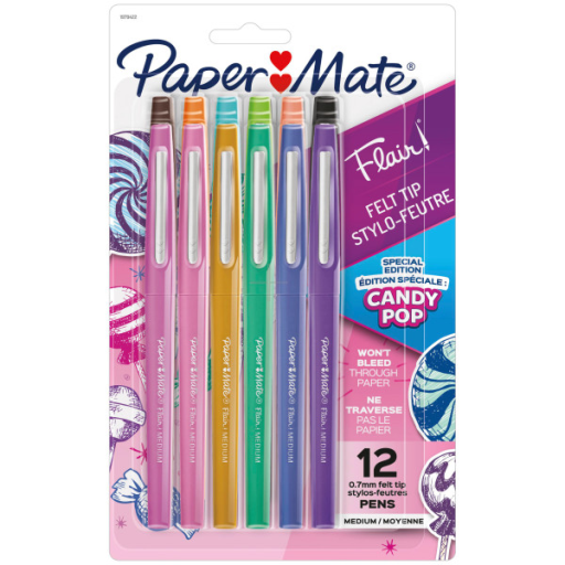Paper Mate Flair Felt Tip Pens, Medium Point (0.7 mm), Special Edition Candy Pop Pack, Assorted Colours, 12 Count