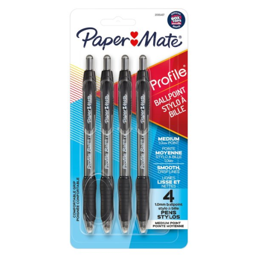 Paper Mate Ballpoint Pen, Profile Retractable Pen, Medium Point (1.0 mm), Black, 4 Count