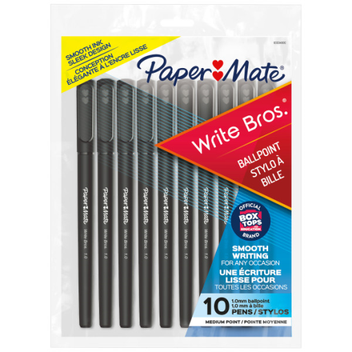Paper Mate Ballpoint Pens, Write Bros. Black Ink Pens, Medium Point (1.0 mm), 10 Count