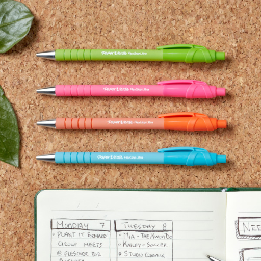 Paper Mate FlexGrip Ultra Ballpoint Pens, Made from Recycled Plastic Materials, Assorted Barrel Colours, Medium Point (1.0mm), Black, 1 Unit