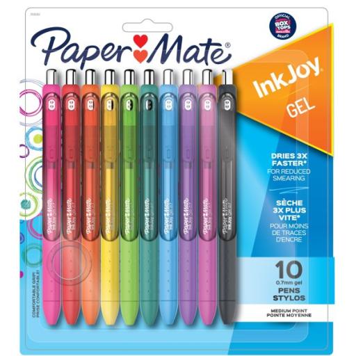 Paper Mate InkJoy Pens, Gel Pens, Medium Point (0.7 mm), Assorted Colours, 10 Count