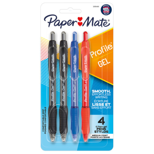 Paper Mate Gel Pen, Profile Retractable Pen, Medium Point (0.7 mm), Assorted, 4 Count